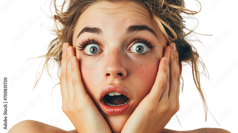 Portrait of girl in shocked expressions isolated on transparent background