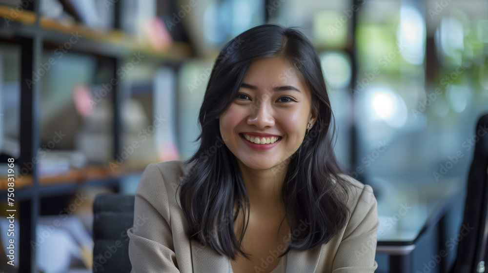 Obraz premium happy young thai-american young woman,Generative AI