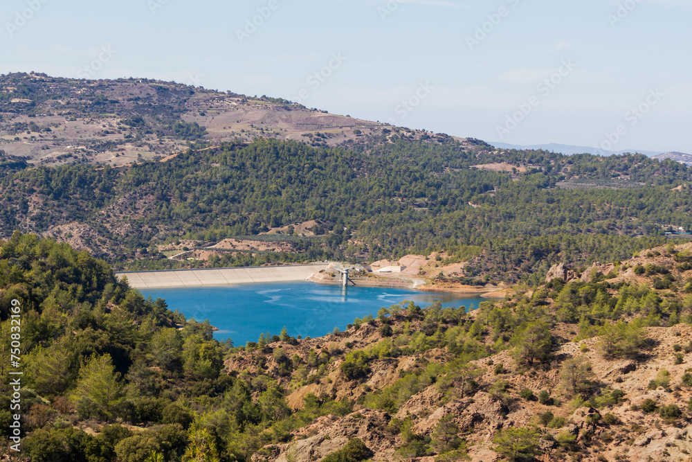 View of the mountain reservoir. A landscape with a reservoir in a mountainous area