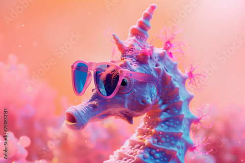 Seahorse with Sunglasses in Pastel Tones
