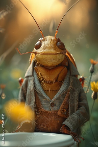 A big cockroach is smiling in the toilet. 3d illustration © Александр Лобач