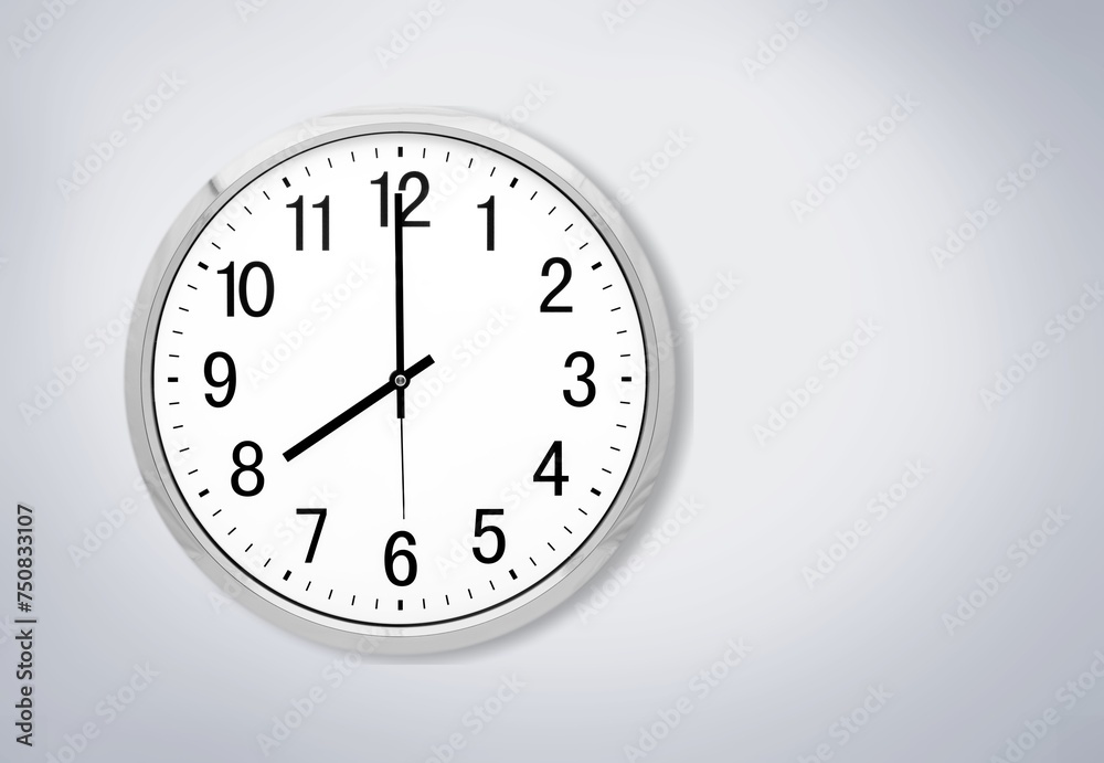 Minimal clock with numbers on wall background Minimal clock with numbers on wall background