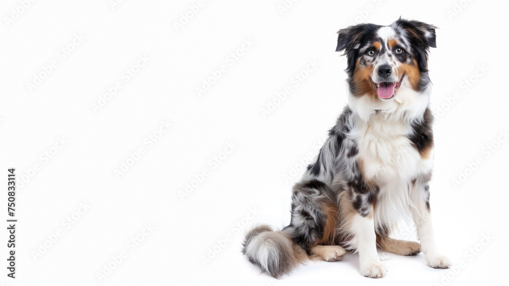 Image captures a dog with a blurred face sitting calmly on a white background with visible body and fur details Image captures a dog with a blurred face sitting calmly on a white background with visible body and fur details