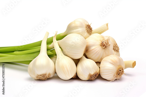 Close-up Bunch of Garlics isolated on transparent or white background сreated with Generative Ai