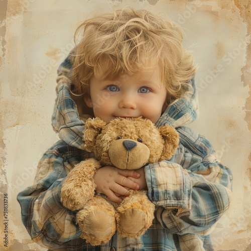 Child Holding Teddy Bear Painting
