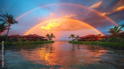Rainbow Over Body of Water With Palm Trees