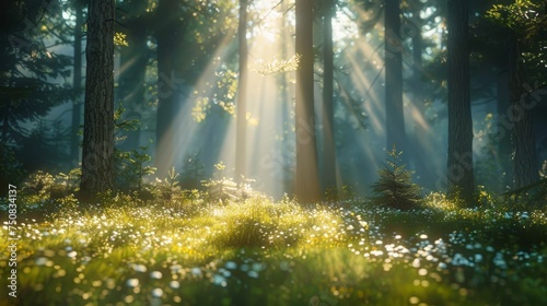 Dense Forest Landscape With Abundant Trees and Grass