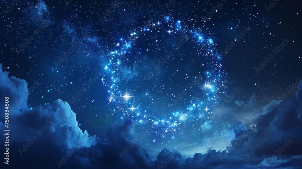 Obraz premium An enchanting night sky with a unique circular formation of stars amidst celestial clouds.