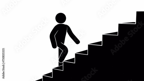 A pictogram man is ascending a staircase in an animated icon. Looped animation with alpha channel. photo