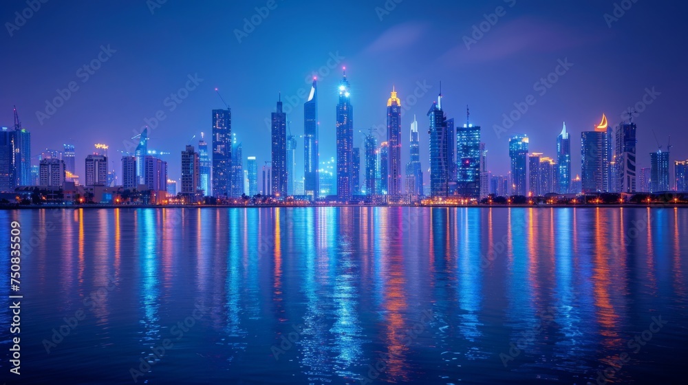 Fototapeta premium City Skyline Illuminated at Night