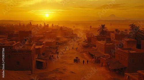 Sun Setting Over Desert City