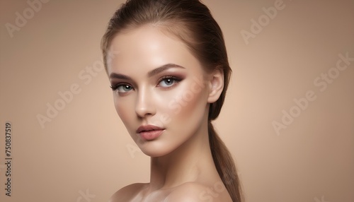 Portrait of a Young Female Close Face Image, Headshot Image, Accentuating her Beauty with Flawless
