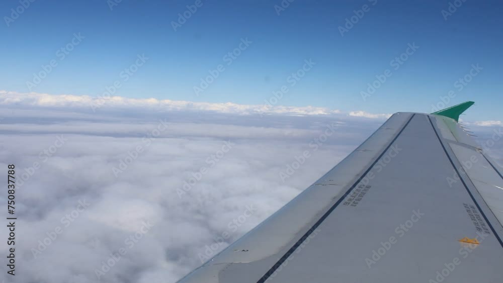View of the sky from the airplane window. airplane travel video
