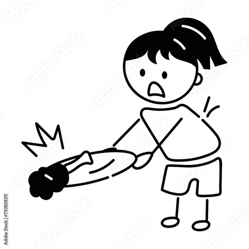 A doodle icon of girl dropping food 