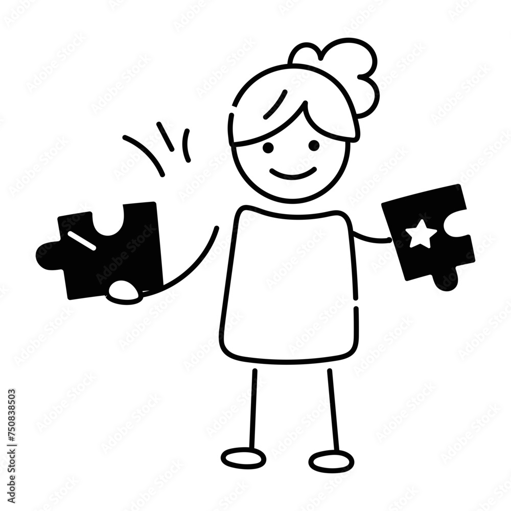 Editable doodle icon depicting puzzle game Editable doodle icon depicting puzzle game