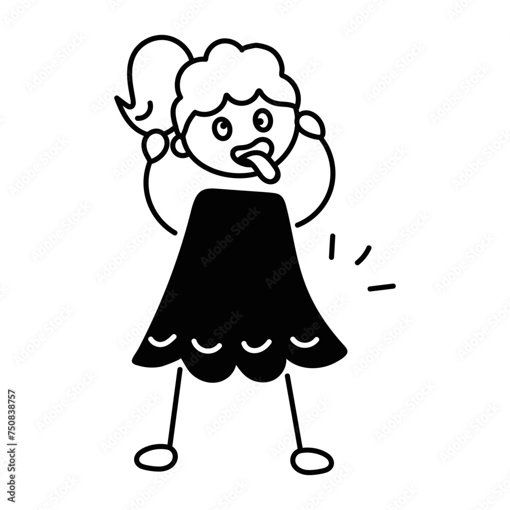 Girl making silly face, premium doodle icon Girl making silly face, premium doodle icon