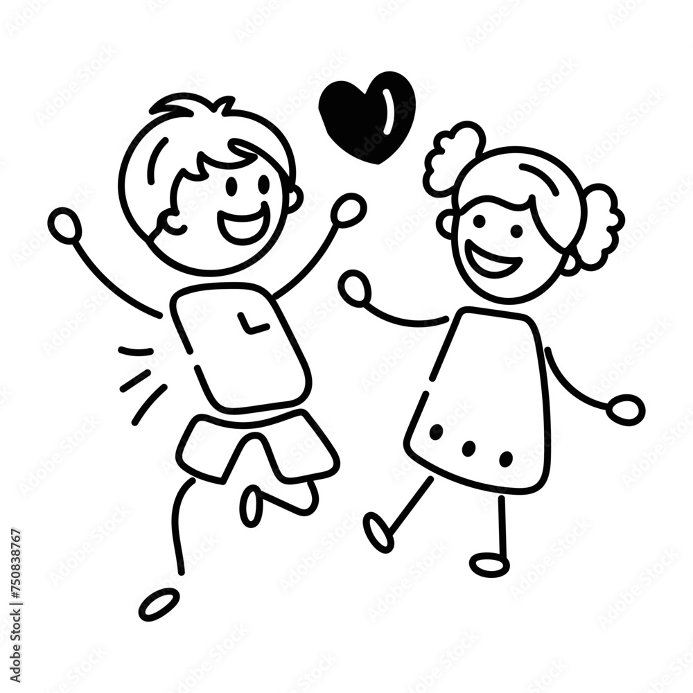 Cute doodle icon depicting enjoying kids Cute doodle icon depicting enjoying kids
