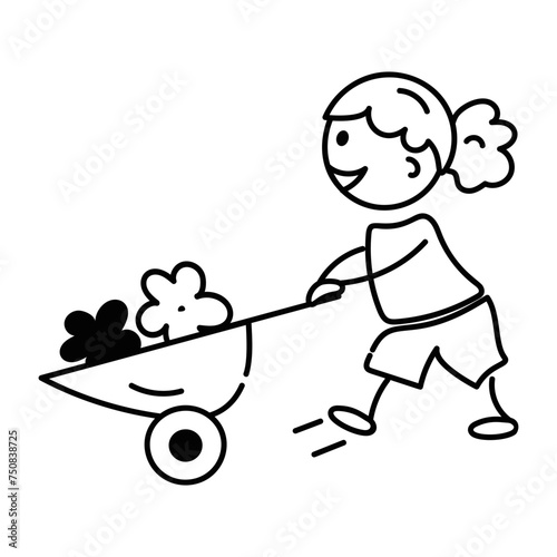 Trendy doodle icon detecting garden wheelbarrow 