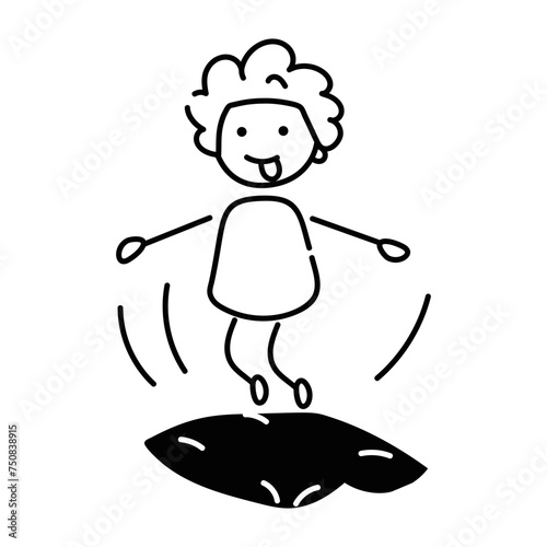 Check out doodle icon of a kid jumping pillow 
