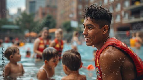 Young Boy Standing Next to Swimming Pool