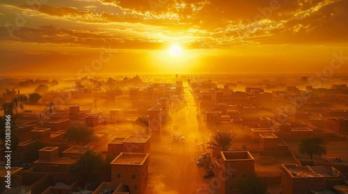 Sun Setting Over Desert City