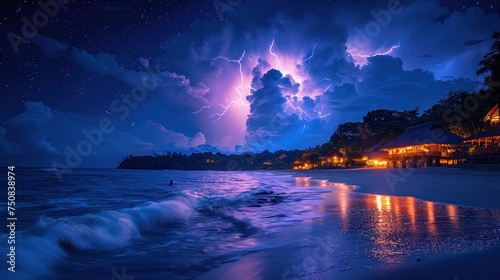 Lightning Storm Over Beach at Night