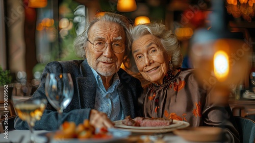 Elderly Couple Sitting at Table With Plate of Food