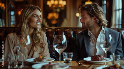 Man and Woman Sitting at Table With Wine Glasses
