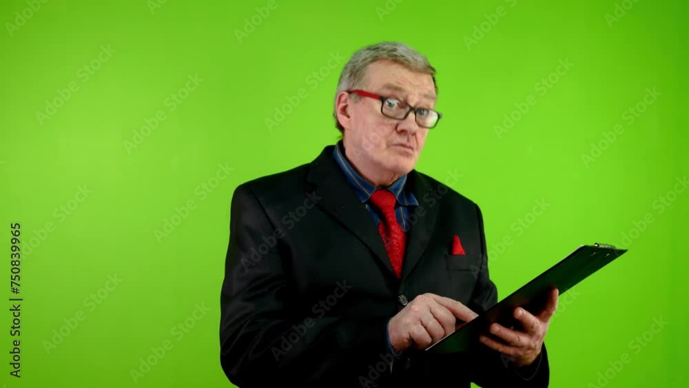 Businessman using tablet with paper presentation. Businessman using tablet with paper presentation.