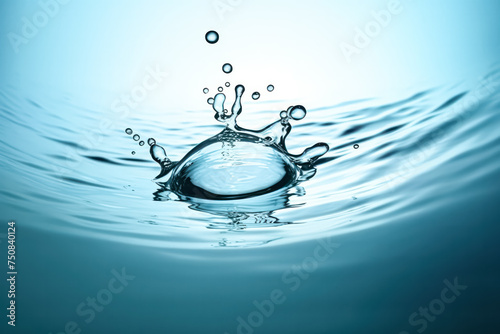 An abstract depiction of water splashing against a blue background, creating a dynamic and captivating visual effect.