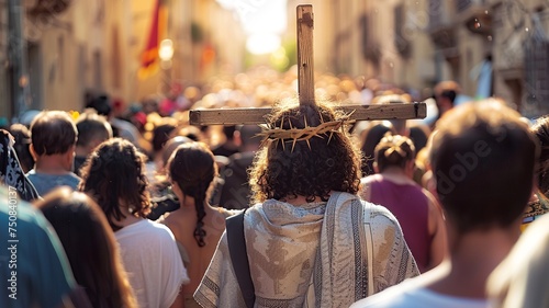 People carrying Jesus cross. Holy Week Procession photo