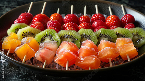 mixed fuit skewers, healthy food concept photo