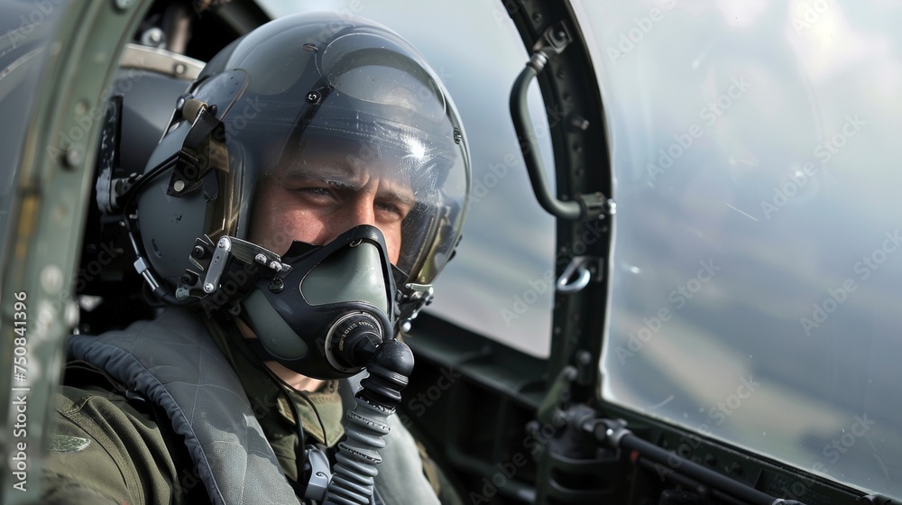 Jet pilot in the cockpit. Fighters and military aircraft.