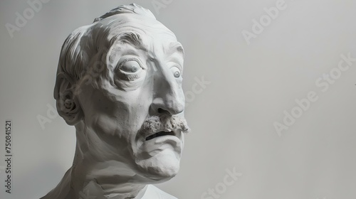 Monochrome 3D rendering of a classic male statue. detailed facial features, minimalist style. perfect for academic and artistic use. AI