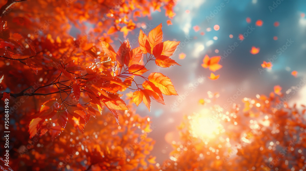 Autumn landscape. Autumn tree leaves sky background. Autumn landscape. Autumn tree leaves sky background.