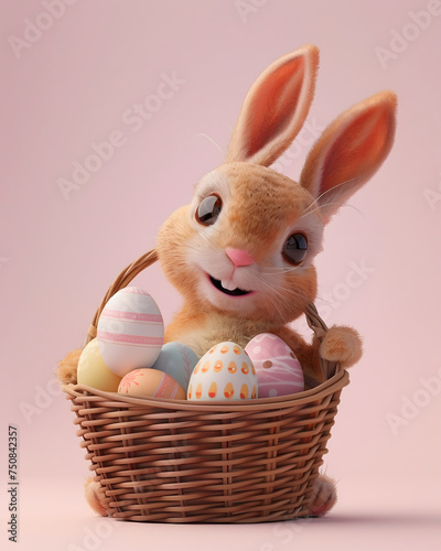Colorful Easter bunny on a pastel color background