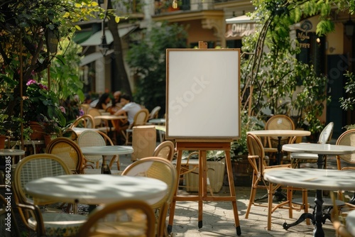 white board on outdoor cafe Generative AI