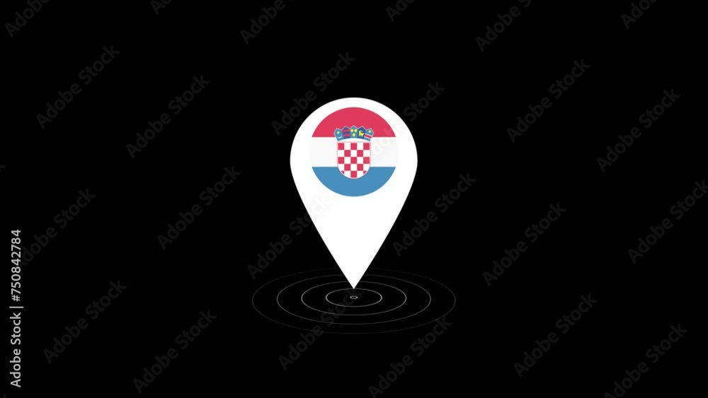 Croatia flag icon GPS location tracking animation on black background Croatia flag icon GPS location tracking animation on black background