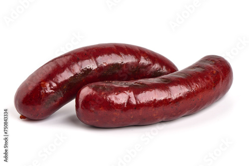 Smoked german sausages, isolated on white background