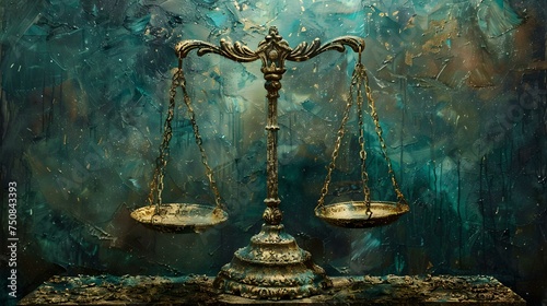 Vintage balance scale on a textured backdrop. concept art depicting justice and balance. ideal for legal and historical themes. AI