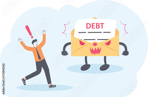 Violent characters big debt letter pointer debtor, vector illustration cartoon

