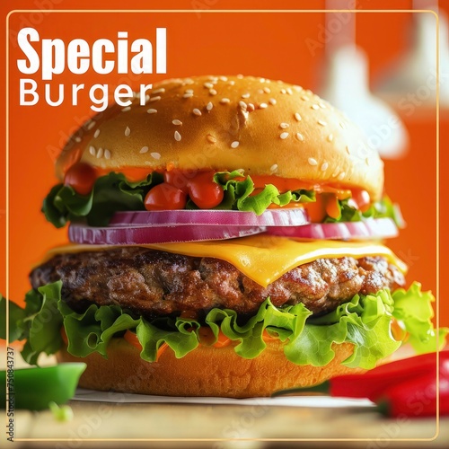 Tasty burger fast food social media advertisement design with the typography  special burger . Food menu for restaurant. 