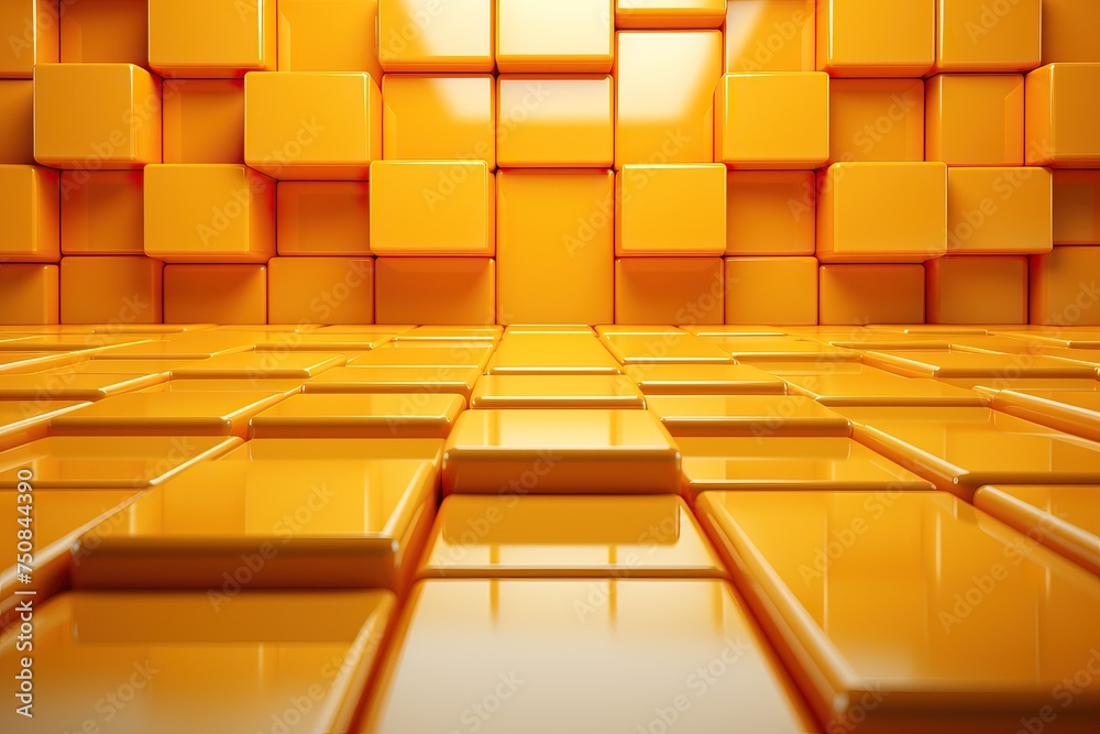 Fototapeta premium 3D abstraction of yellow squares, texture of squares of yellow tone.