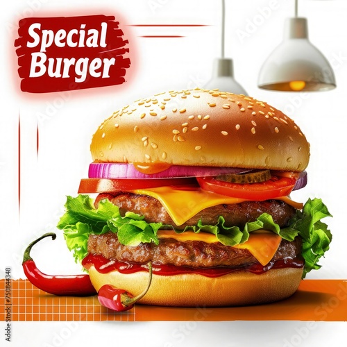 Tasty burger fast food social media advertisement design with the typography  special burger . Food menu for restaurant. 