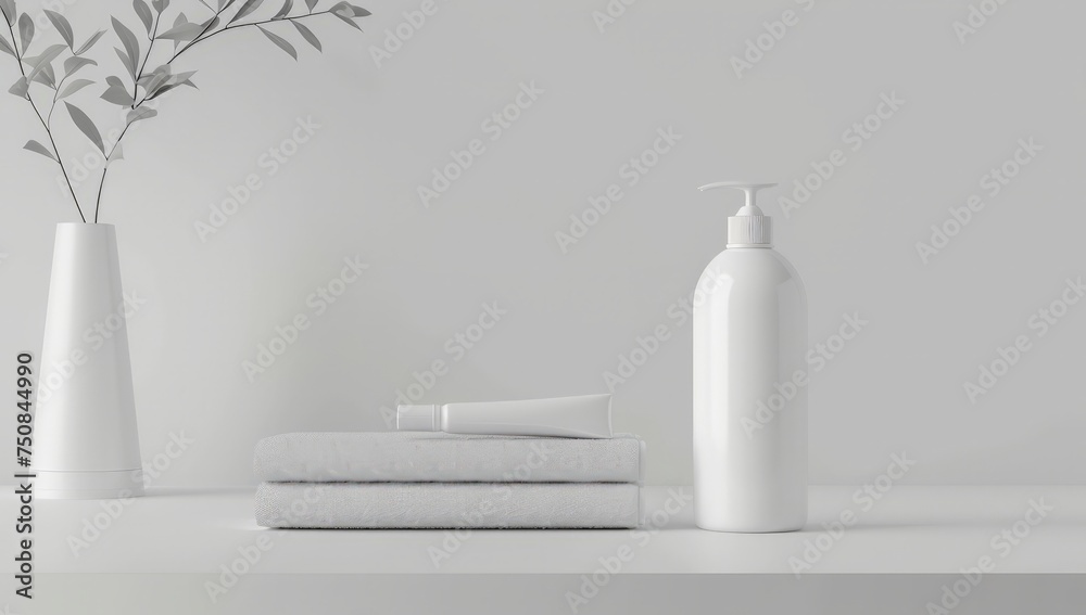 A tabletop displays three identical bottles of lotion, showcasing their branding labels. The bottles are evenly spaced and neatly arranged on a flat surface.