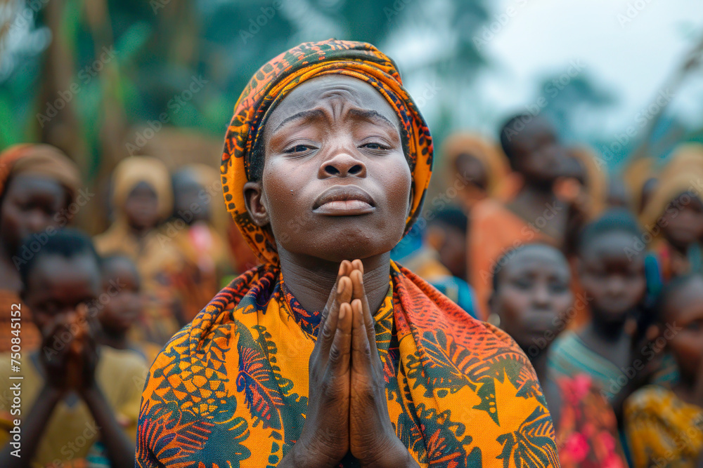 Spiritual Devotion: Woman in Prayer Among Her Community