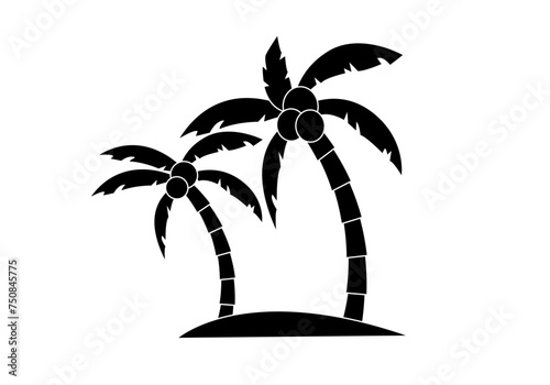 Icono negro de dos palmeras en una isla. 