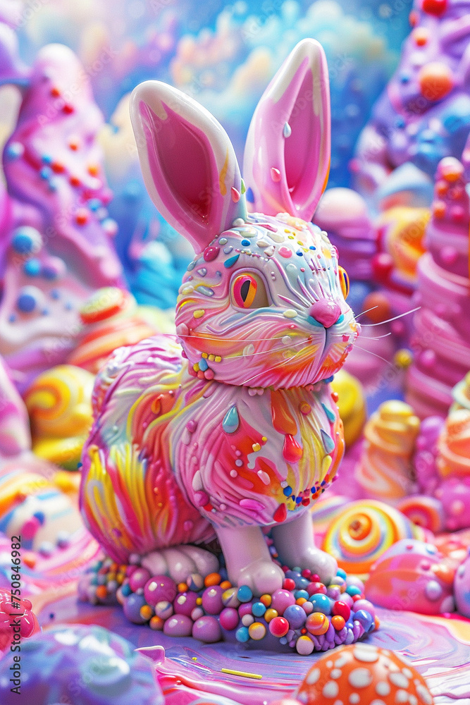 Crafted with care a candy rabbit amidst luscious landscapes highdefinition sweetness in a flavorful art scene