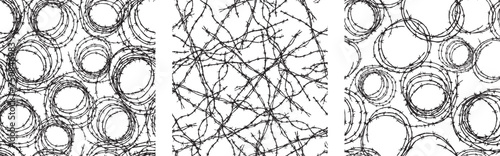 Barbed wire twisted curve seamless pattern, black and white vector background paper,wallpaper, textile