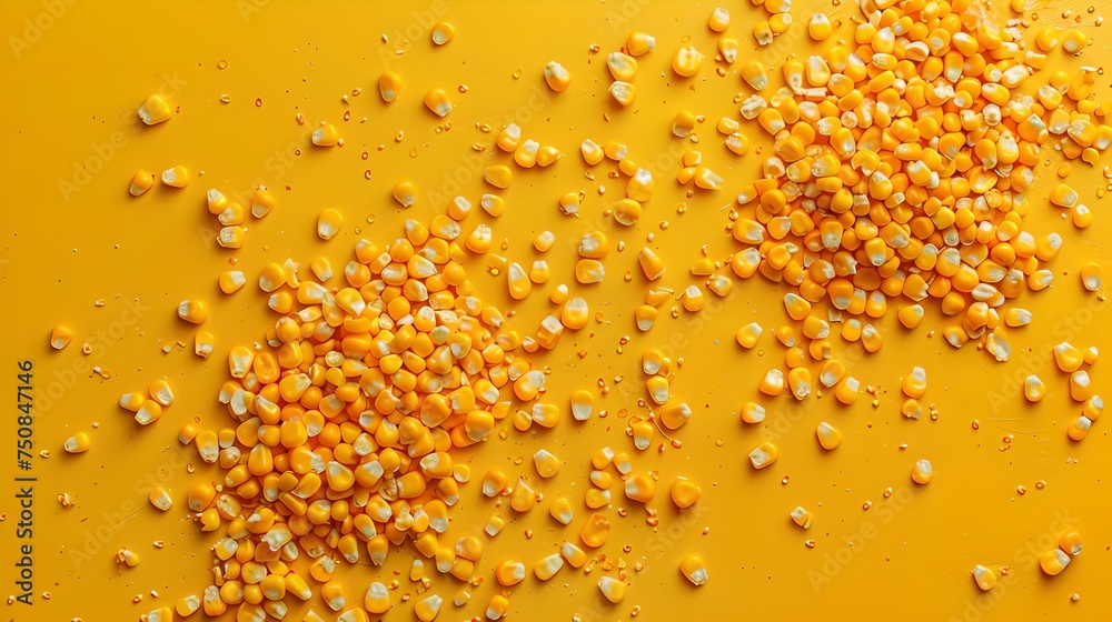 Vibrant yellow corn kernels scattered on a textured surface. perfect ...